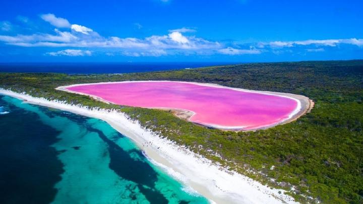 El lago Hillier es claramente rosa